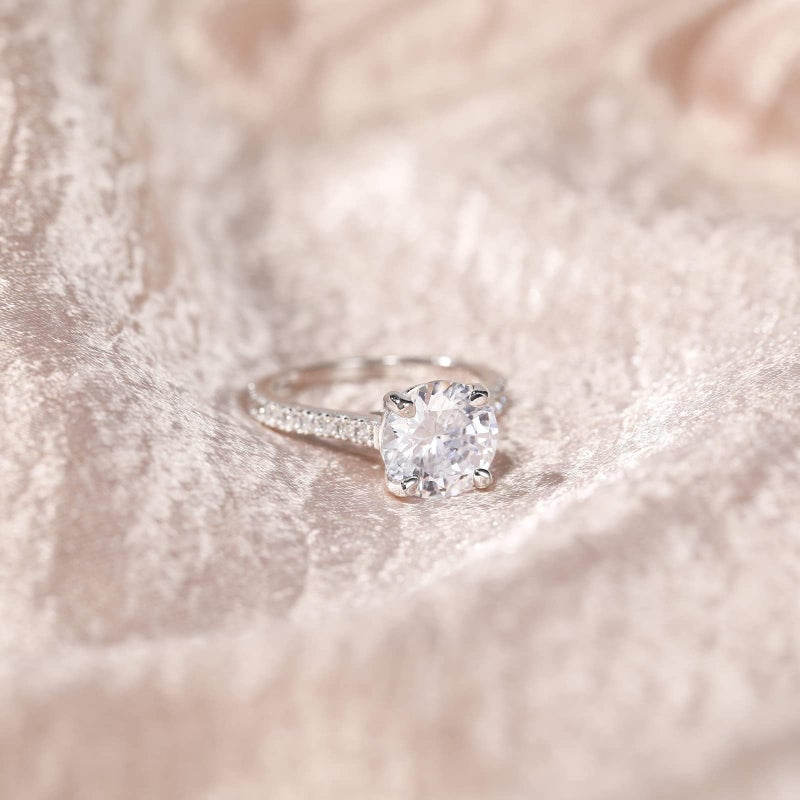 EAMTI 925 Sterling Silver 3.5 Carat Round Solitaire Cubic Zirconia Engagement Ring Halo Promise Ring Size 8 - Image 3